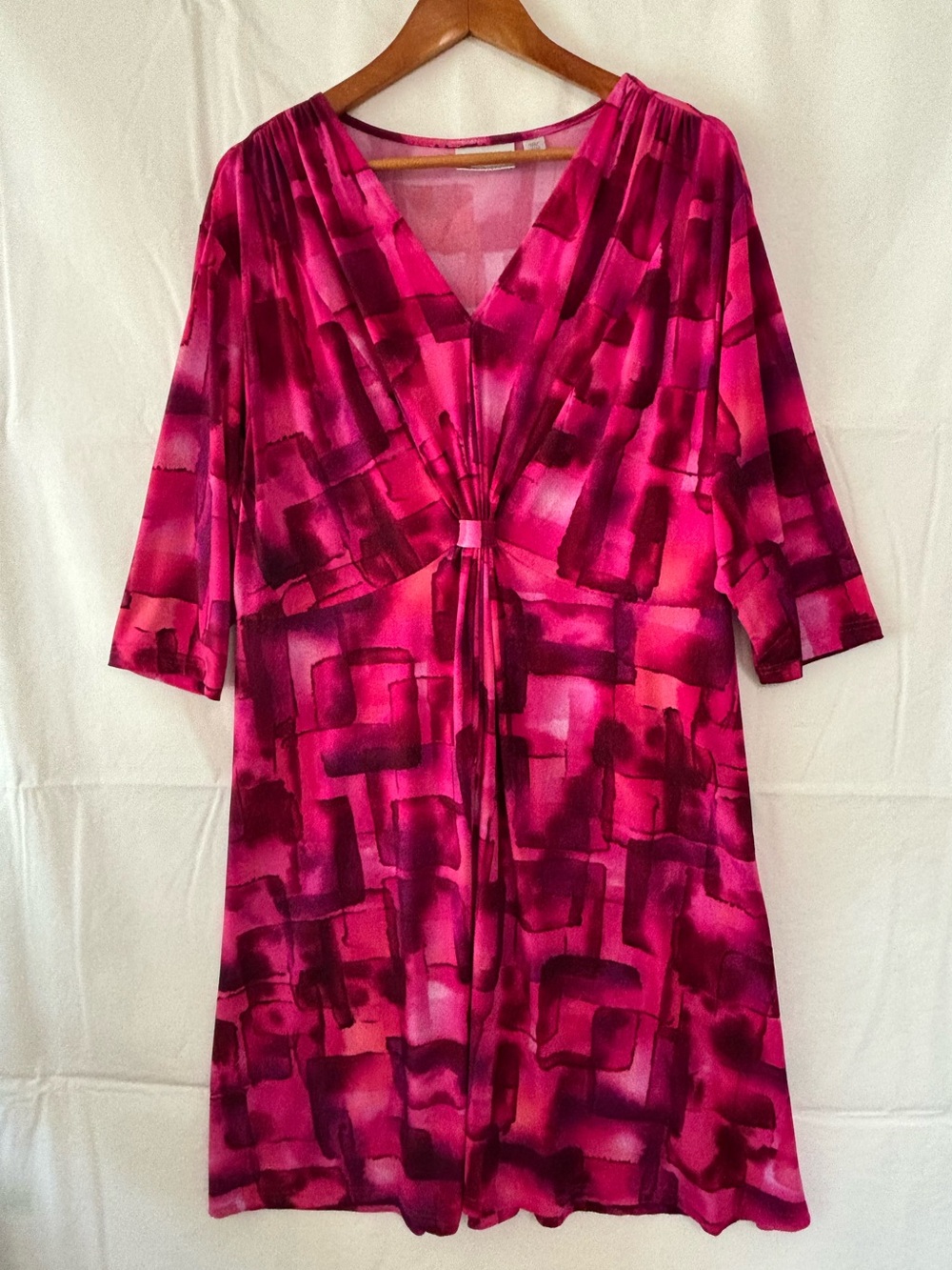 AVENUE Pink and Magenta Geometric Print Midi Dress Size 18/20
